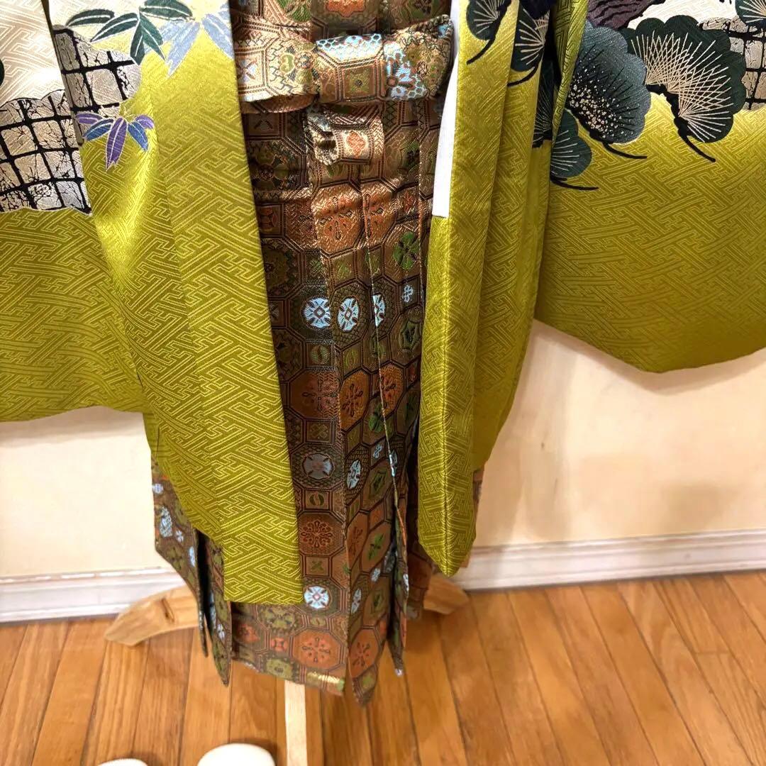 七五三五歳‼️男の子 袴 完全️フルセット‼️お家から無 黄緑抹茶系 冠馬将軍 美品‼️