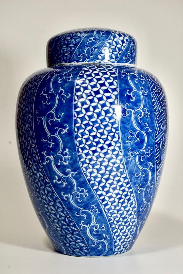 初代 川本桝吉 枡吉 染付有職文沈香壺 明治期瀬戸の名工　瀬戸焼