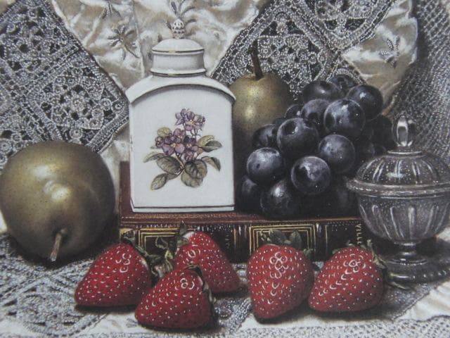 山中雅彦、【苺のある静物】、希少な額装用画集画、新品高級額 額装付、状態良好