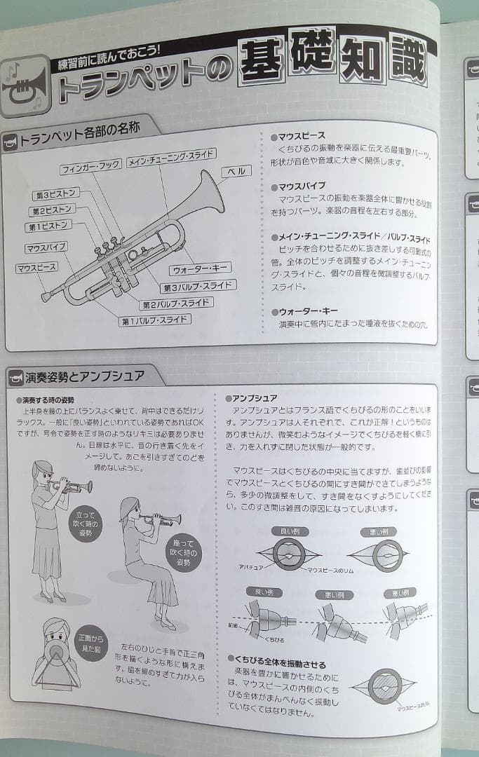 「トランペット＆ケース・マウスピース３種類・ミュート２種類・楽譜２冊」のセット