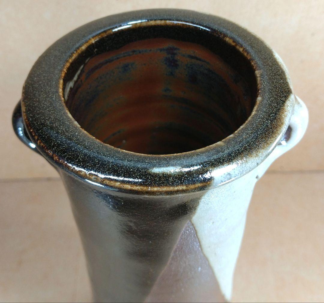 浜田庄司(濱田庄司) 花生(益子焼掛分花瓶) 共箱 益子焼 人間国宝 未使用