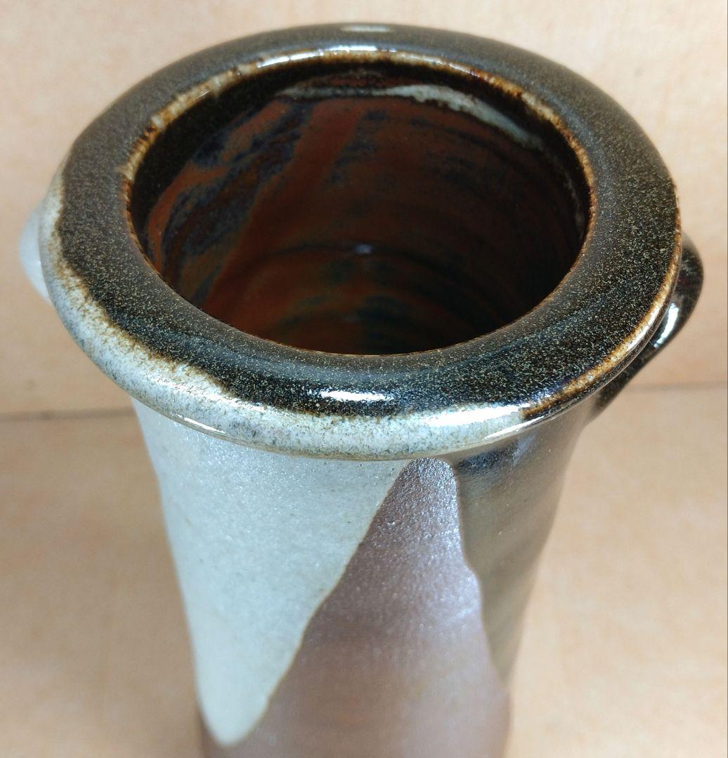 浜田庄司(濱田庄司) 花生(益子焼掛分花瓶) 共箱 益子焼 人間国宝 未使用