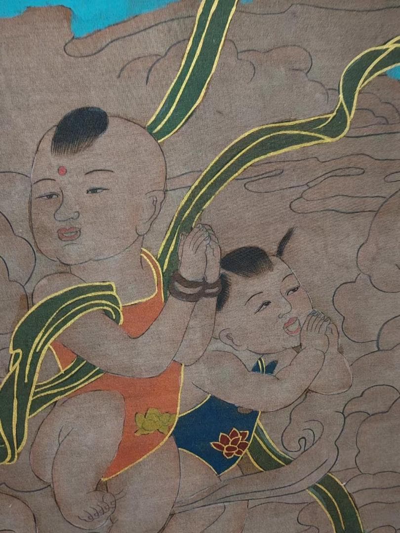 中国古美術・純手描き・画芯・送子觀音画像167x86cm・書画・絹本・仏像・風水