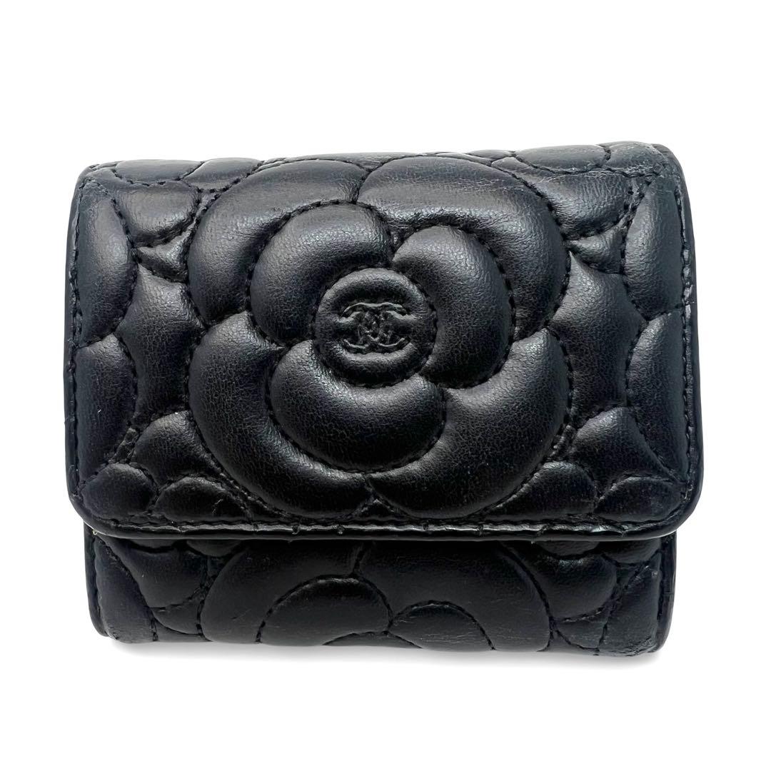 CHANEL シャネル カメリア エンボス 三つ折り財布 コンパクトウォレット