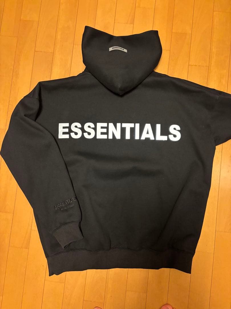 新品　エッセンシャルズ ブラック 反射 ユニセックス パーカー