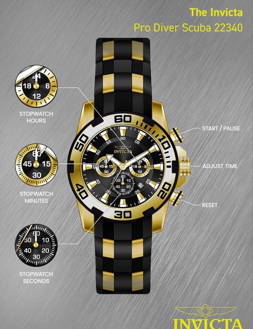 Invicta Pro Diverメンズ クォーツ 腕時計 ゴールド/ブラック