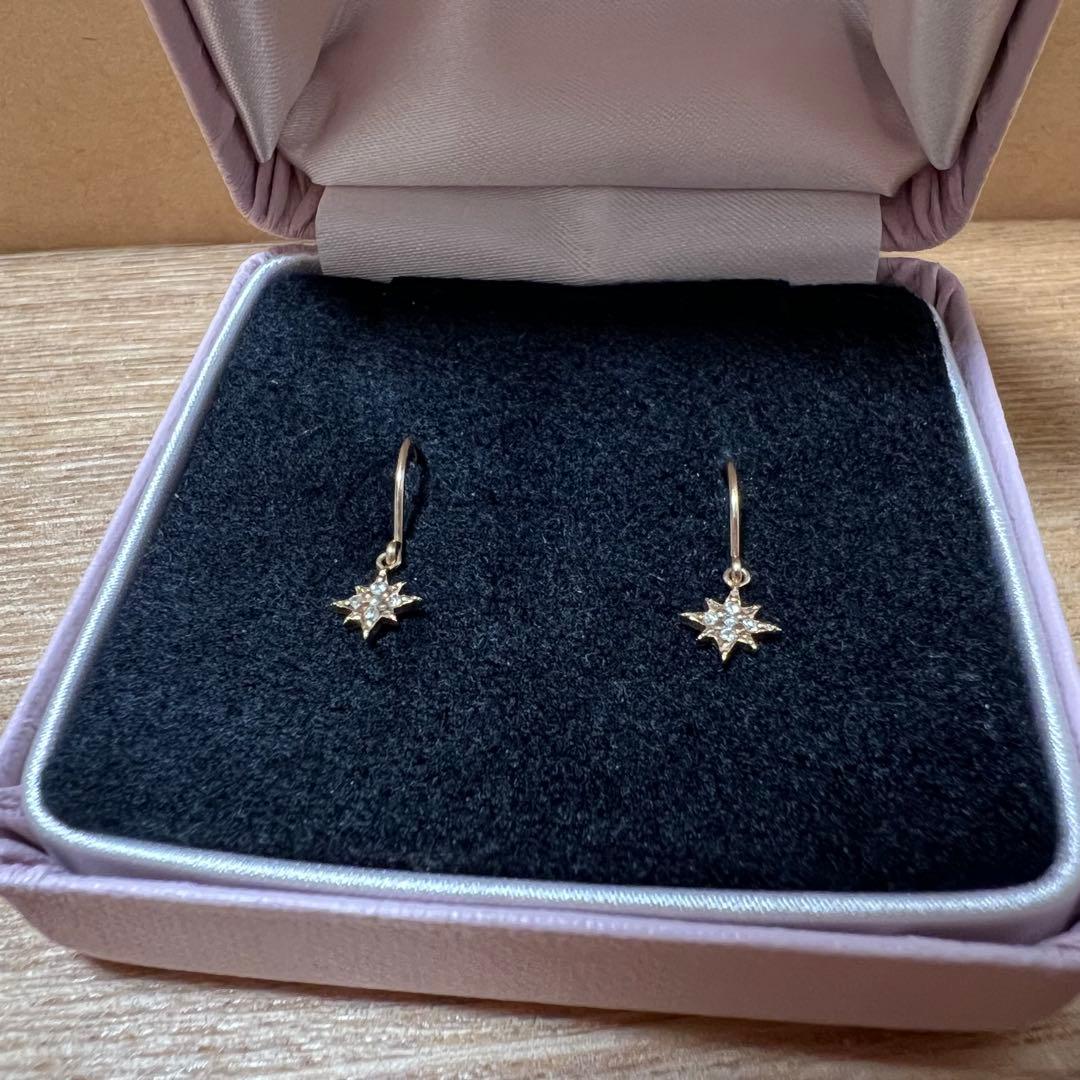 【限定価格】cuicui ダイヤモンド スター フック ピアス K10 10金