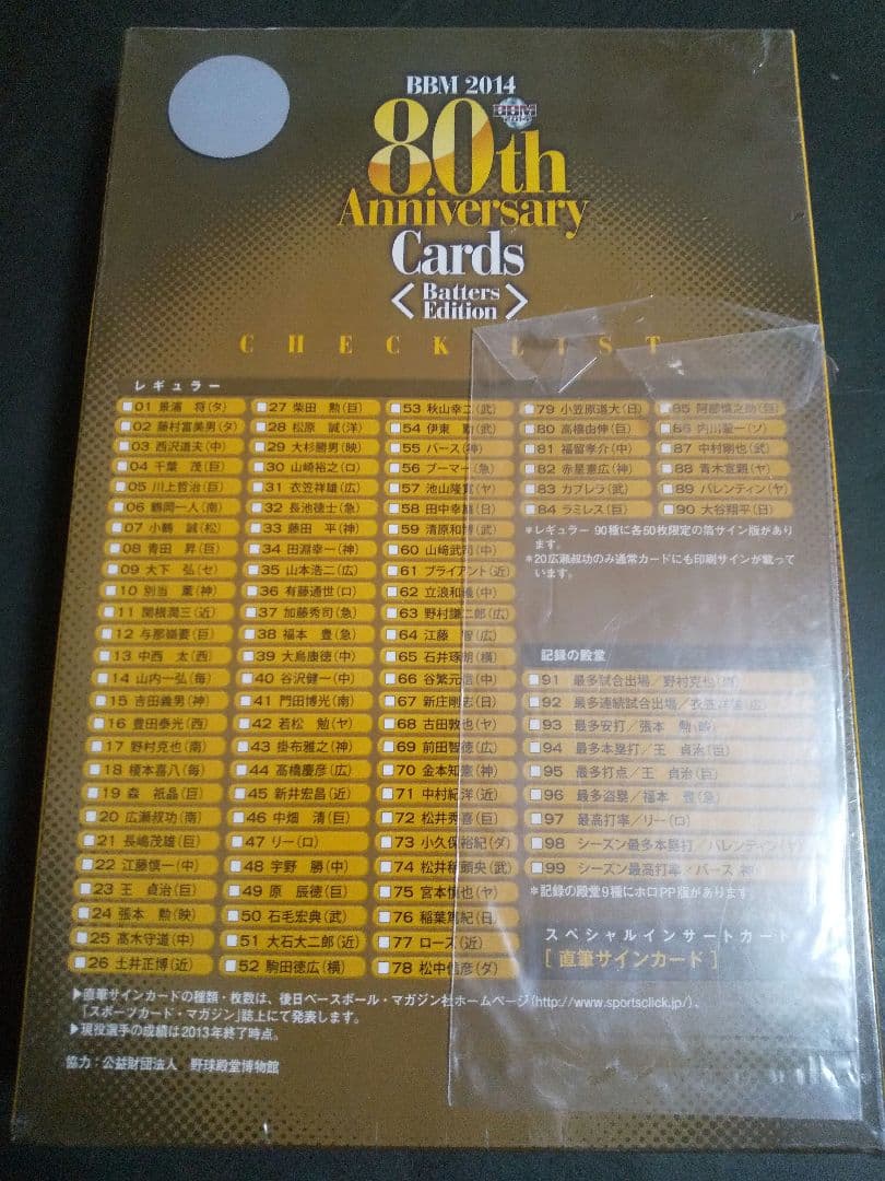 BBM 2014 プロ野球80周年カード打者編　新品未開封BOX