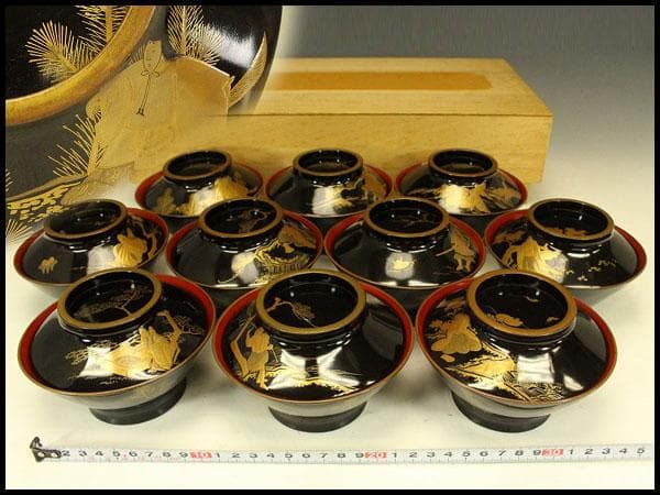 時代 蒔絵 漆器 図変 十客 懐石 吸物椀 煮物碗 美品(LC604)