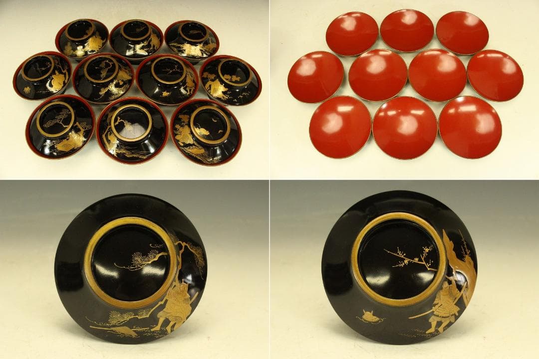 時代 蒔絵 漆器 図変 十客 懐石 吸物椀 煮物碗 美品(LC604)