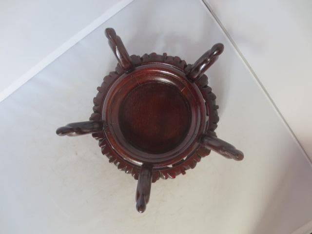 R7/10/10-3　唐木透かし膜高卓　花台　香炉卓　平卓　　盆栽水石花台