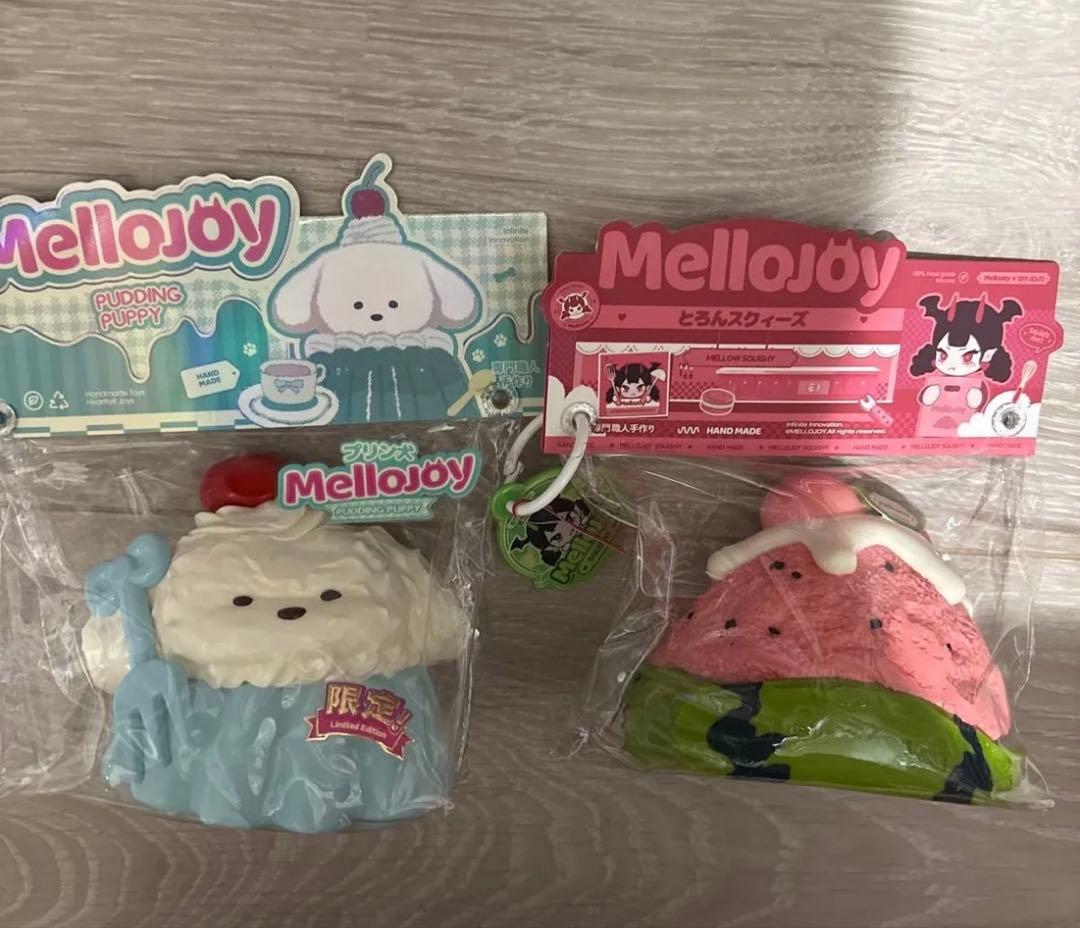 開*）様 メロジョイ　スクイーズ　2点セット　プリン犬　　スイカ　 melloj
