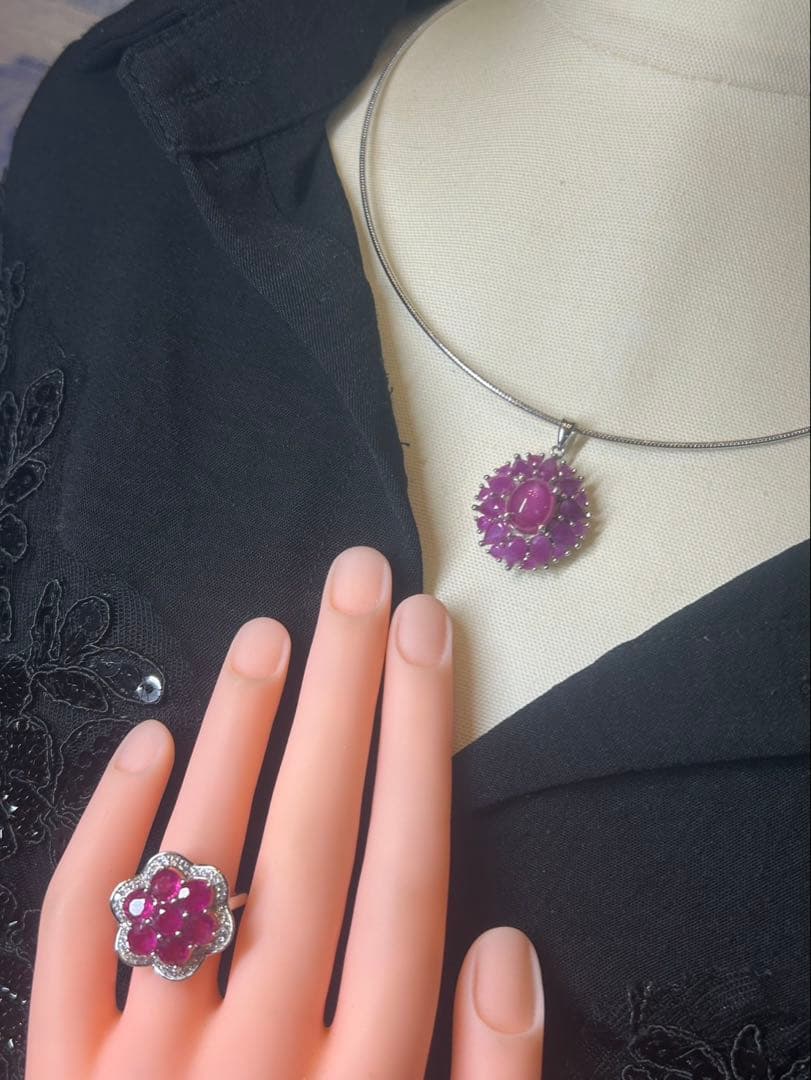硝*ゴ様 天然ルビーサイズ限定14.5号➕カボションルビーネックレスセット