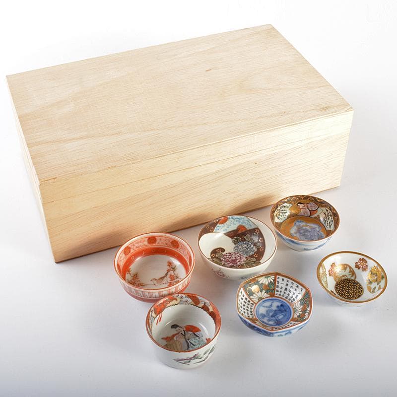 えびいち　金彩　赤絵金彩　染付　人物文　花文など　盃　六客　M　R6634