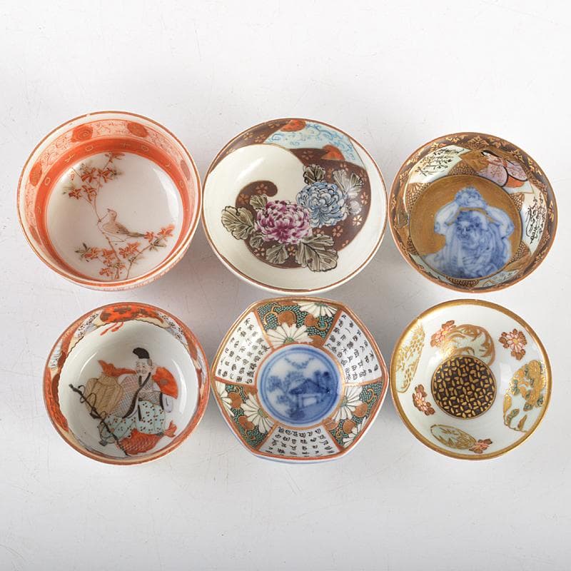 えびいち　金彩　赤絵金彩　染付　人物文　花文など　盃　六客　M　R6634