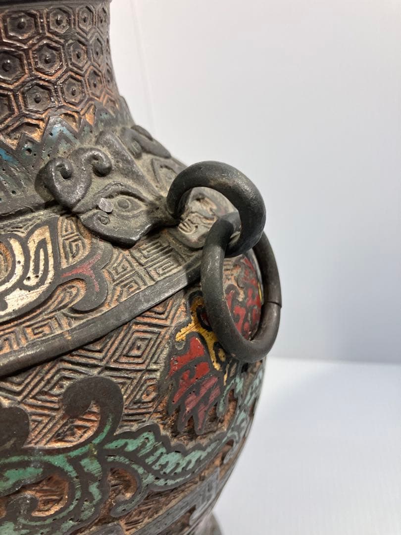 中国古美術　七宝焼壺　花瓶　古銅製　アンティーク　骨董品