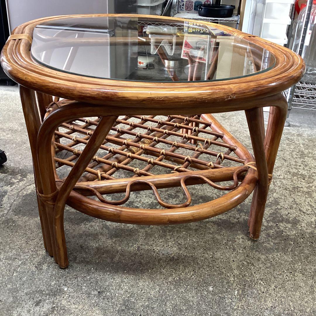 ラタン　籐　ガラステーブル