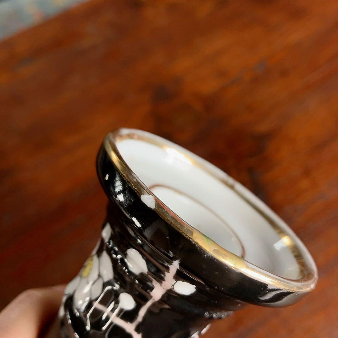 オールドノリタケ 黒地×白梅 アンティーク燭台 金縁 アンティーク