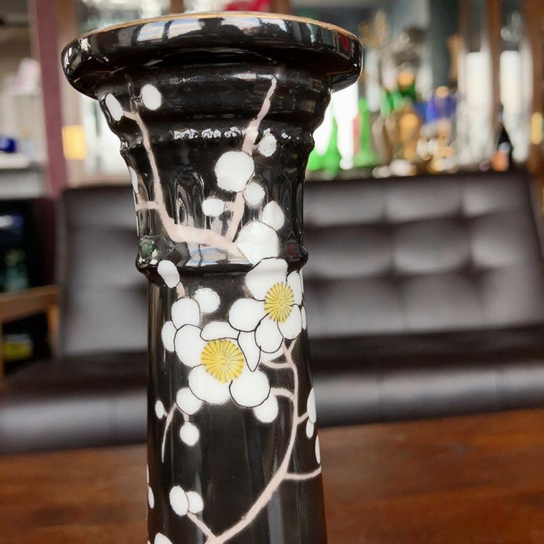 オールドノリタケ 黒地×白梅 アンティーク燭台 金縁 アンティーク