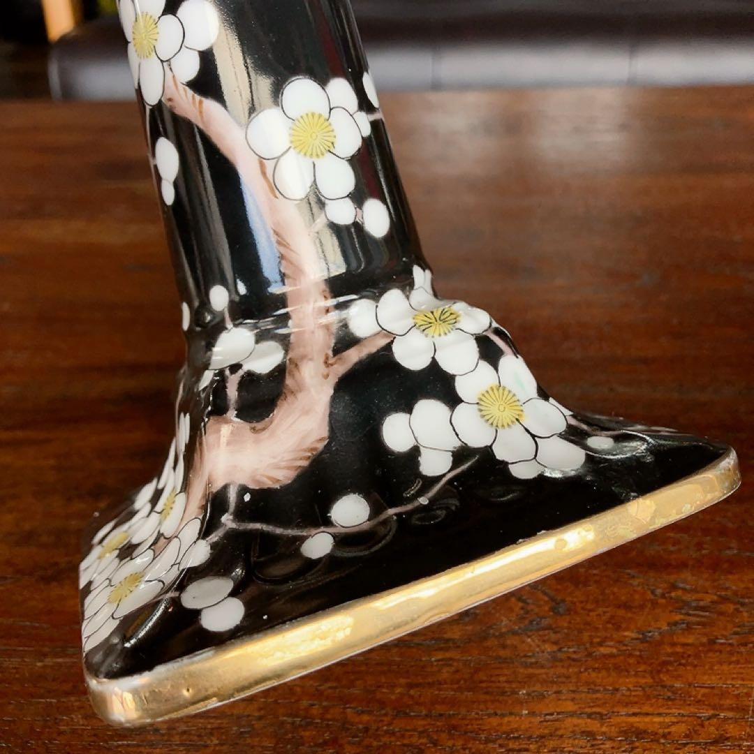 オールドノリタケ 黒地×白梅 アンティーク燭台 金縁 アンティーク