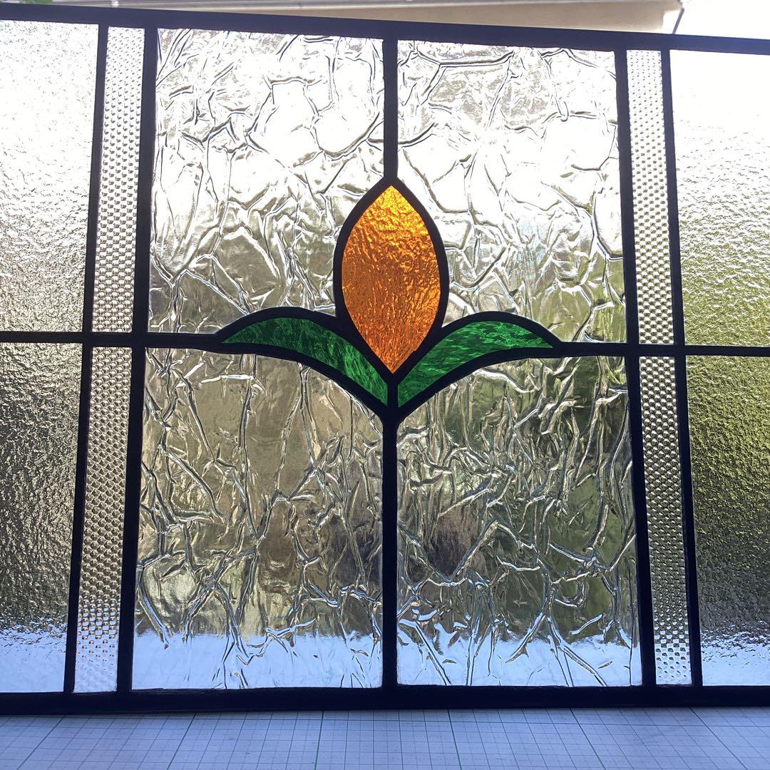 ステンドグラスパネル住宅用　オレンジフラワー(1434)