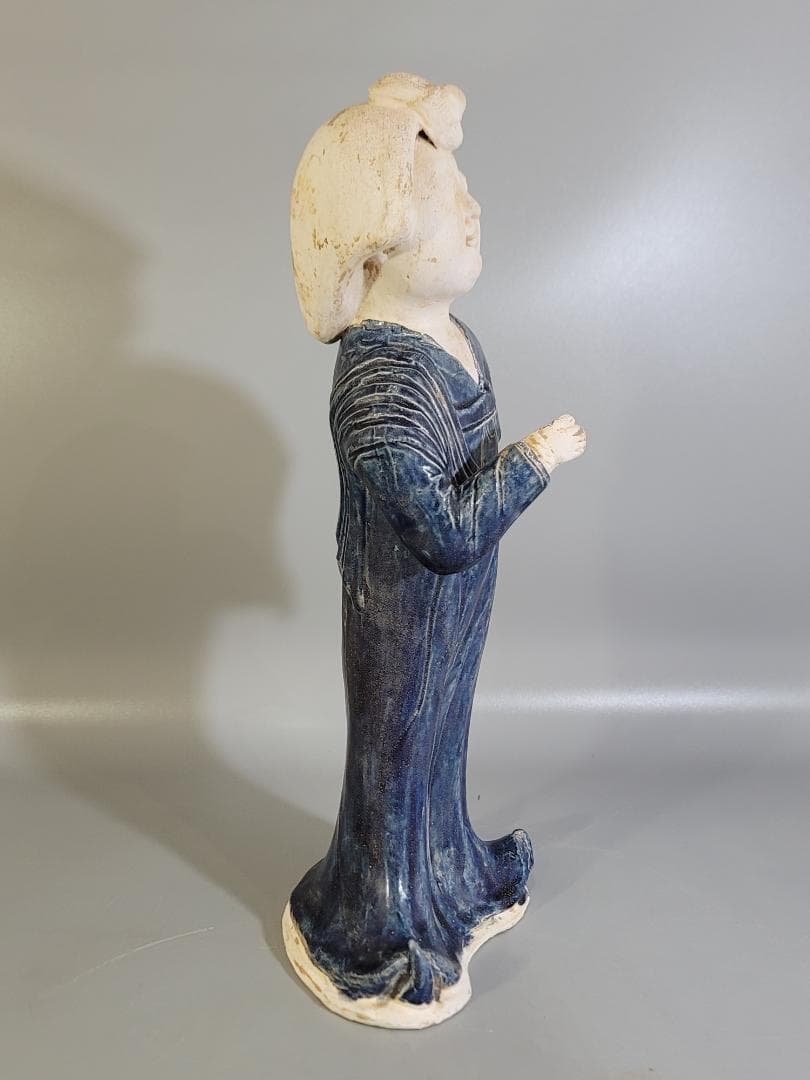 DT360 中国美術 青釉 女人 俑 置物