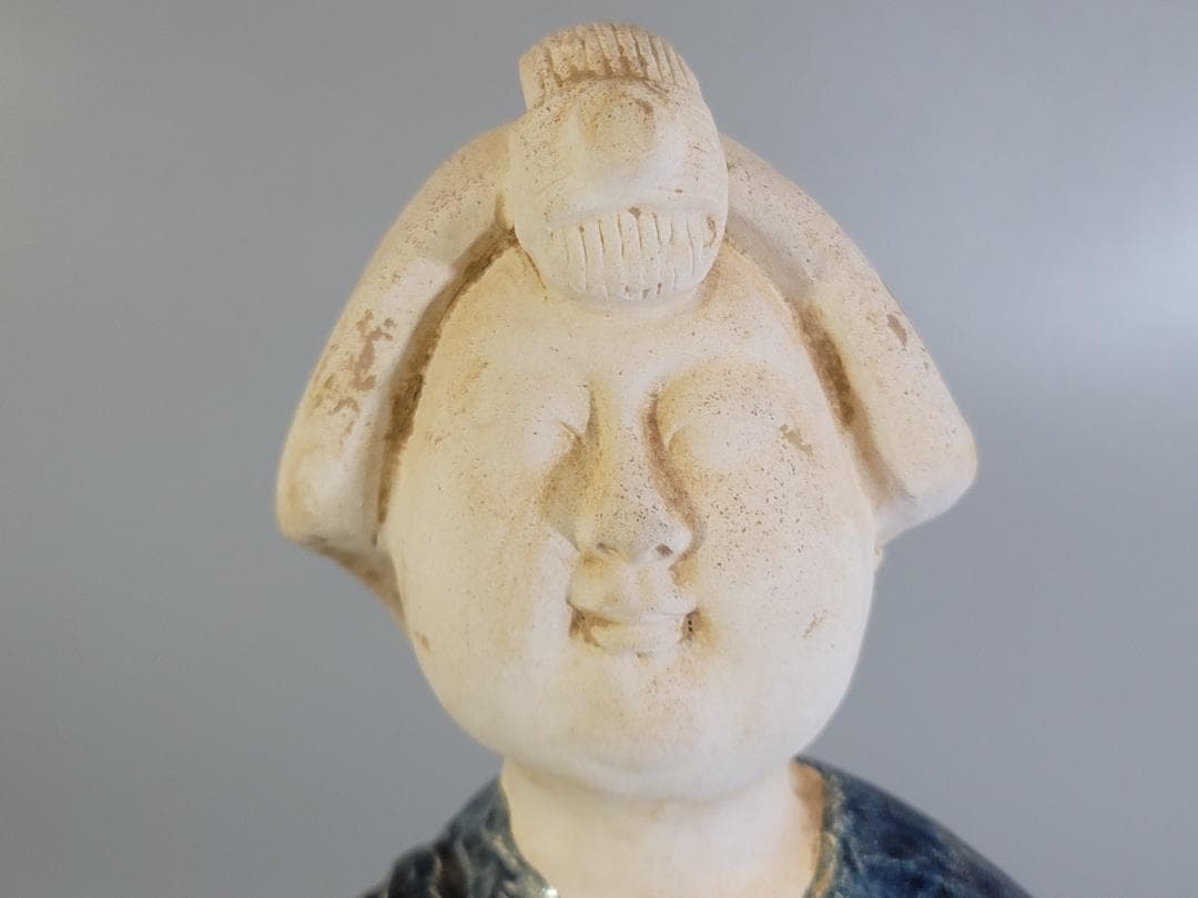 DT360 中国美術 青釉 女人 俑 置物