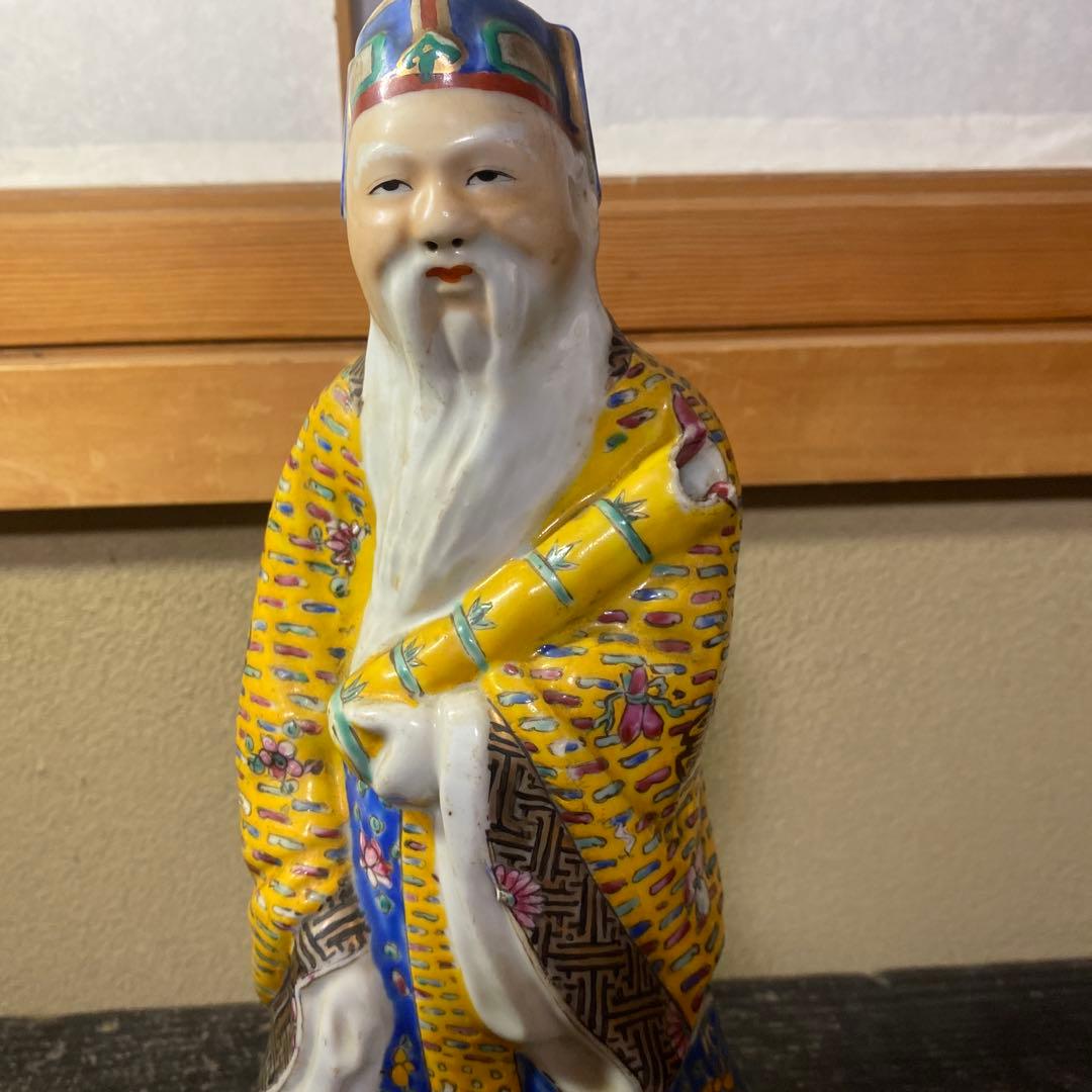 中国古玩　色絵人物置物12cm31cm8cm