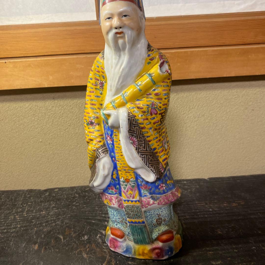 中国古玩　色絵人物置物12cm31cm8cm