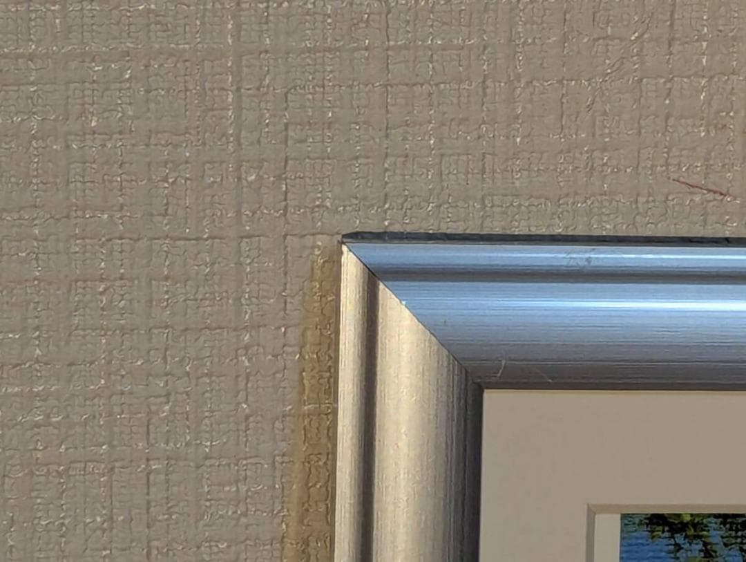 【真作】版画　リトグラフ　湖畔の新緑　新緑に映える湖と山並み　Y43