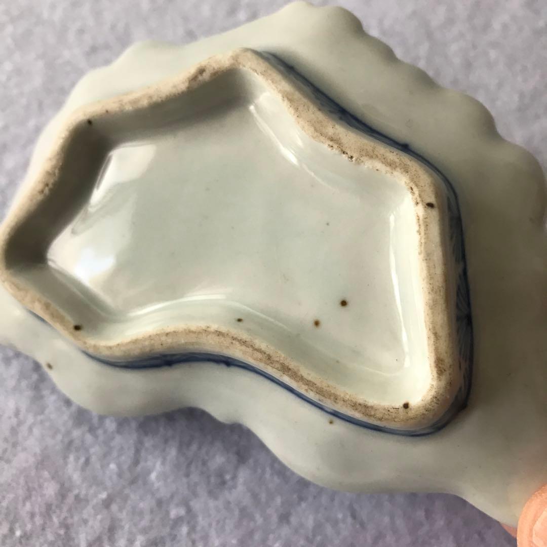 藍九谷　古伊万里　蝶型小皿