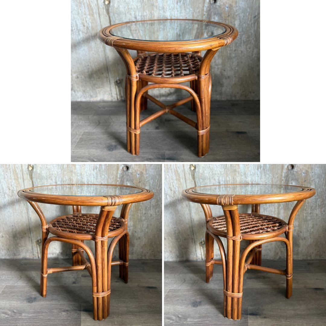 kazama ヴィンテージラタン　ラウンドテーブル & チェア　ラウンジセット