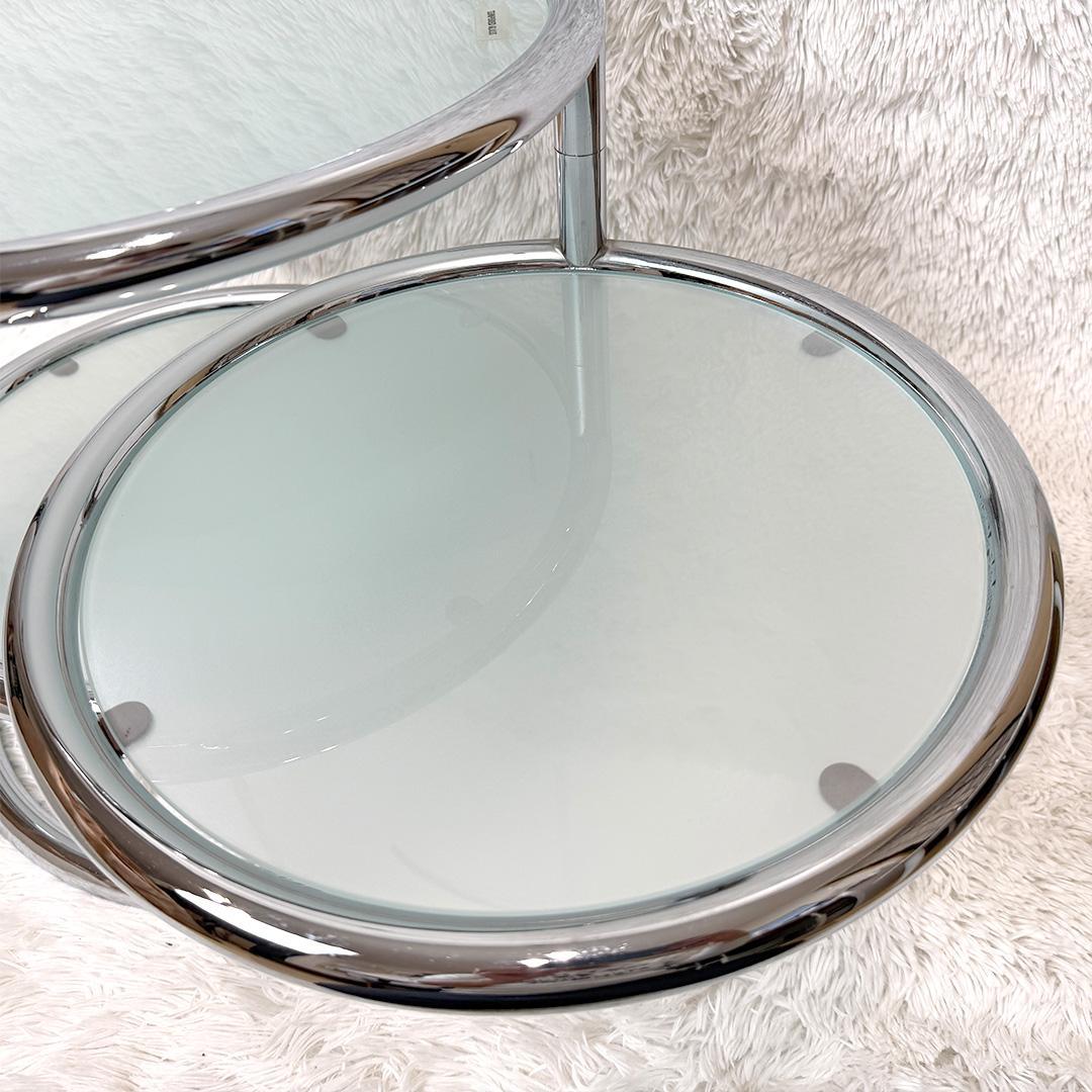 ミッドセンチュリー ラウンドテーブル 4段 ガラス 可動式 ヴィンテージ