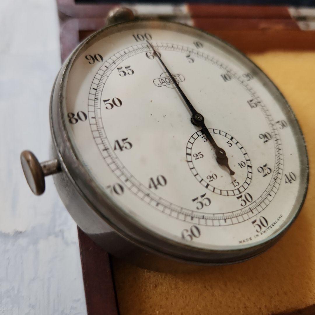 スイス製 JAQUET（ジャケ）木箱入りヴィンテージストップウォッチ 動作品