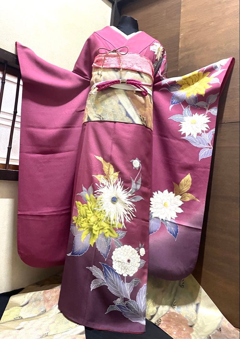 振袖 フルセット6点サイズM〜Ｌ草花　ビーズ　暈し染　金彩　正絹