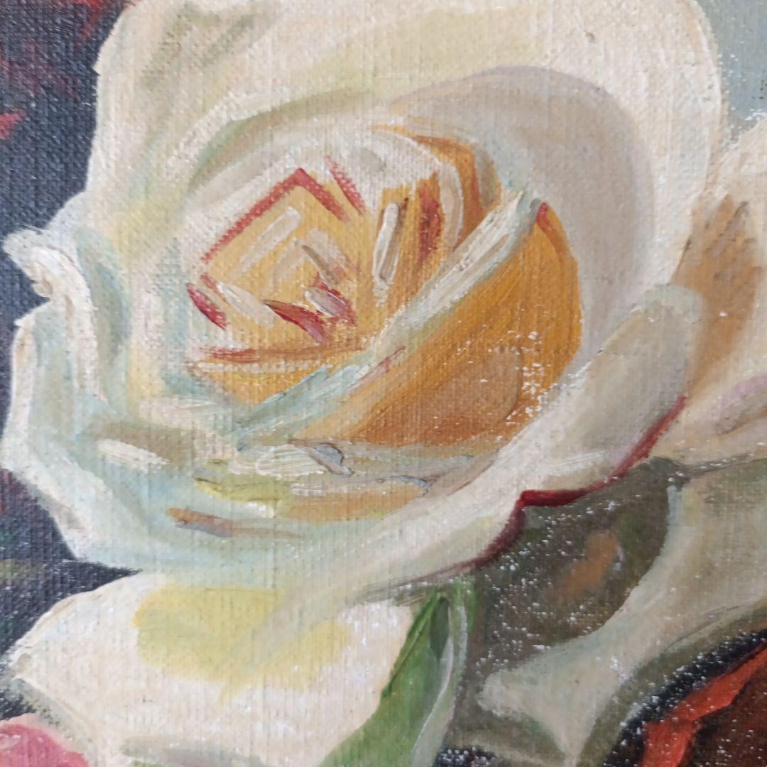 古　カラフル　薔薇　花の絵　アート　油絵?　絵画　アンティーク　作者不明