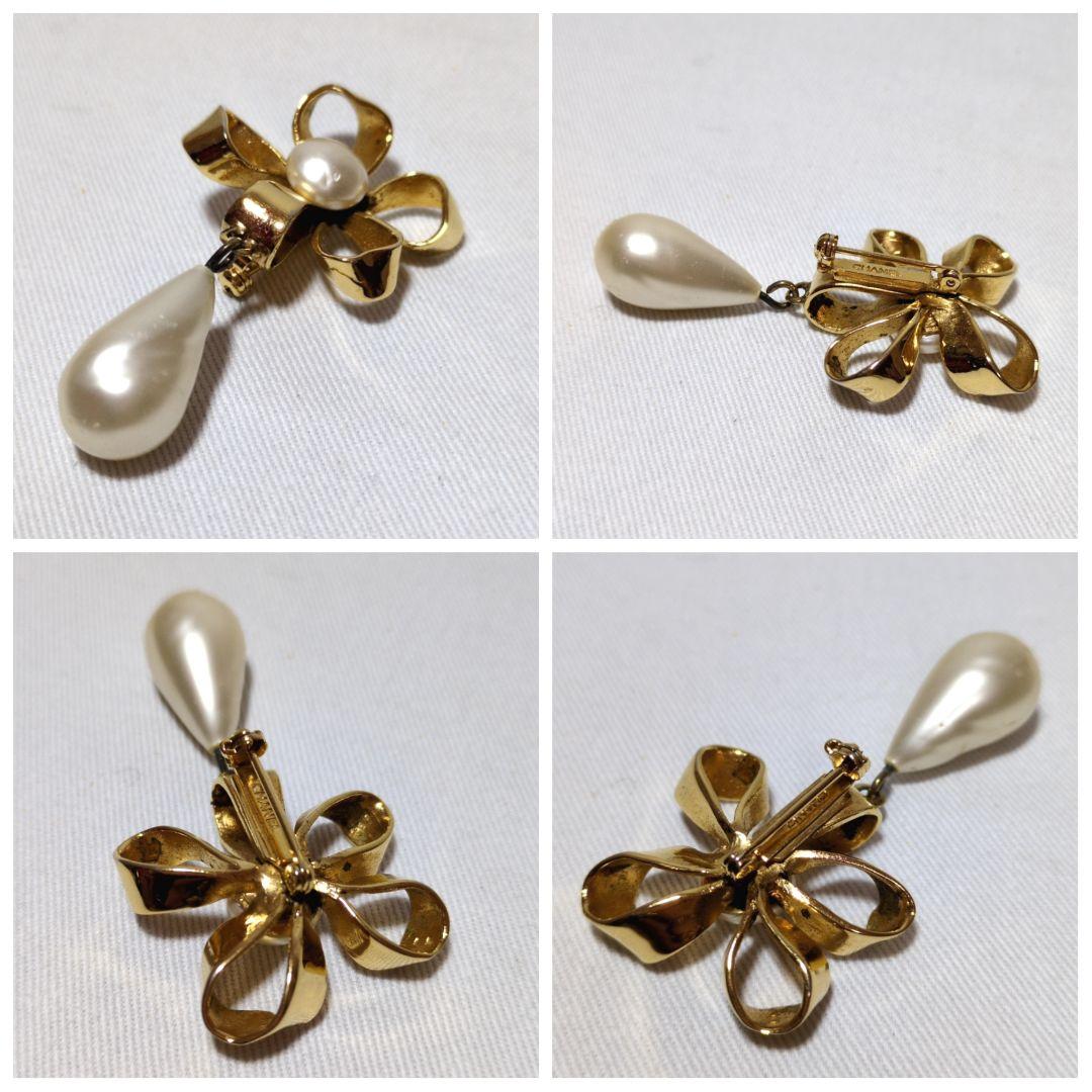 CHANEL　シャネル　ゴールド　フェイクパール　フラワー　ブローチ