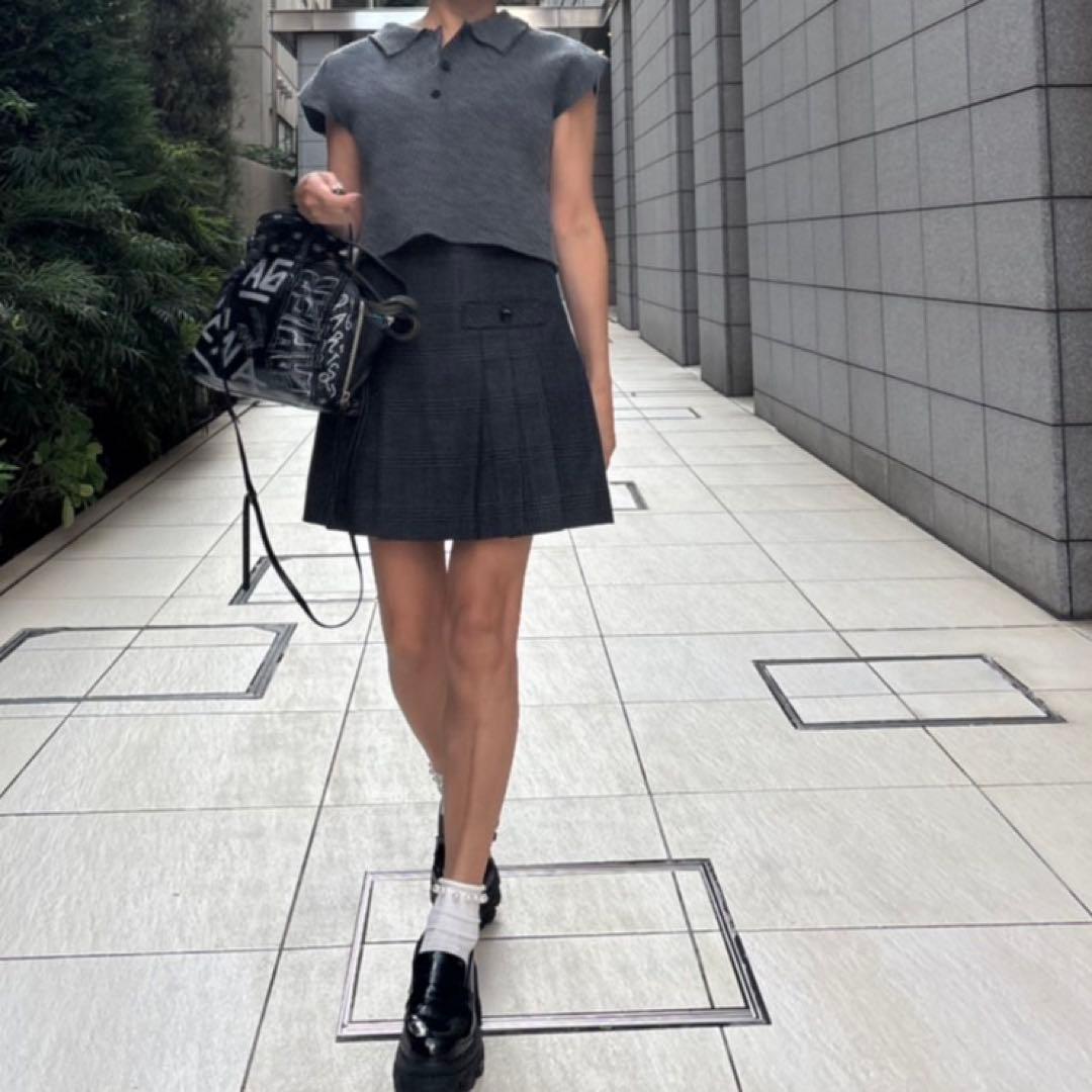 sandroプリーツチェック毛100%ミニスカートay28