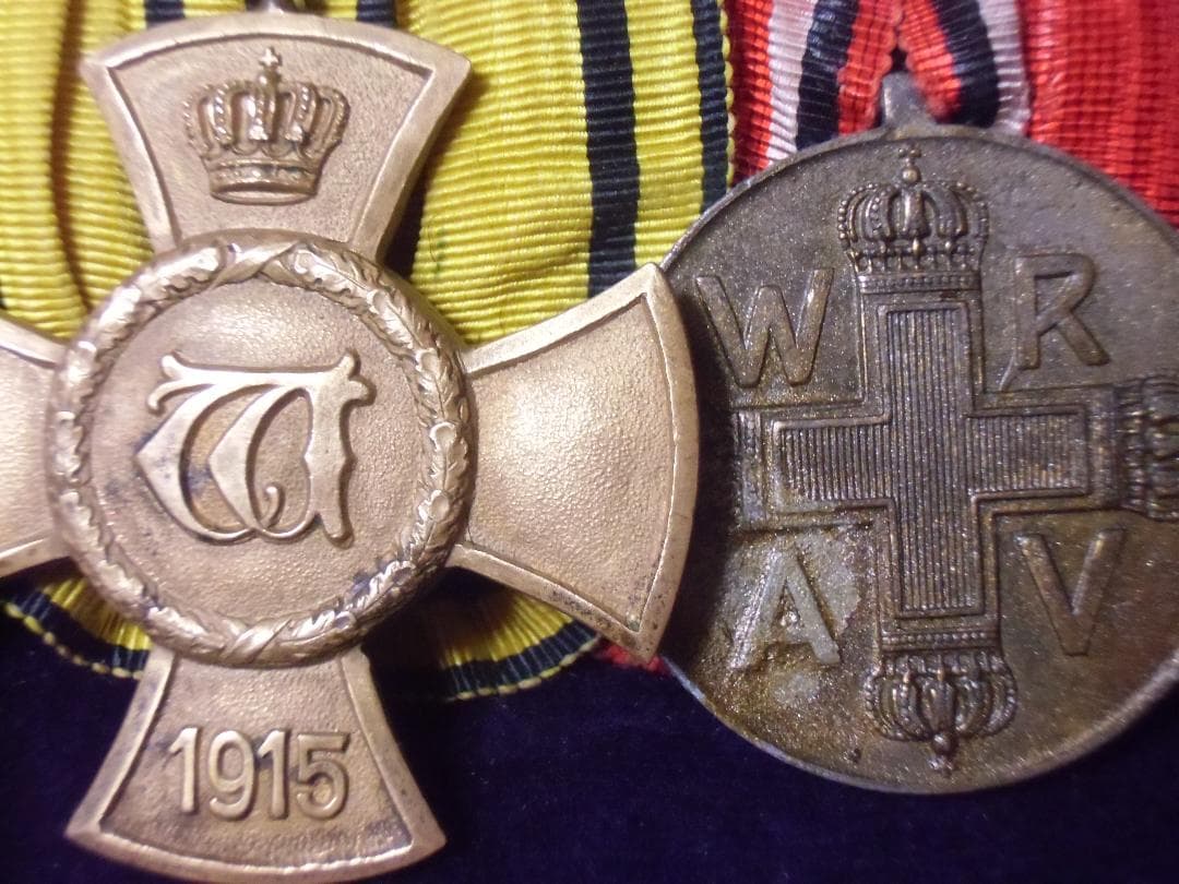 W帝政ドイツ軍/ヴュルテンベルク王国＊ヴィルヘルムス十字章２連メダルバー（実物）