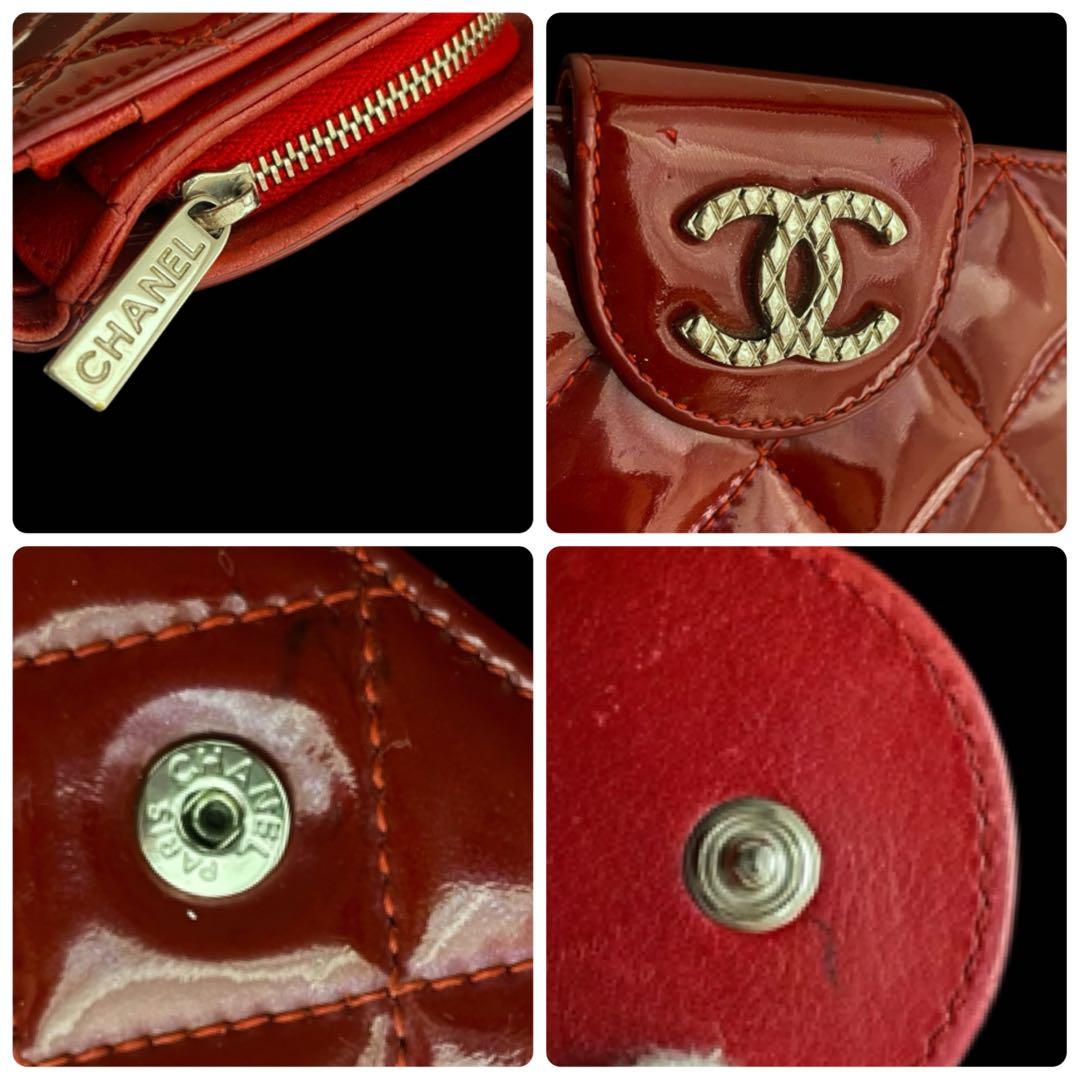 良品✨CHANELシャネル 財布 ダイヤ ココマーク マトラッセ エナメル　赤