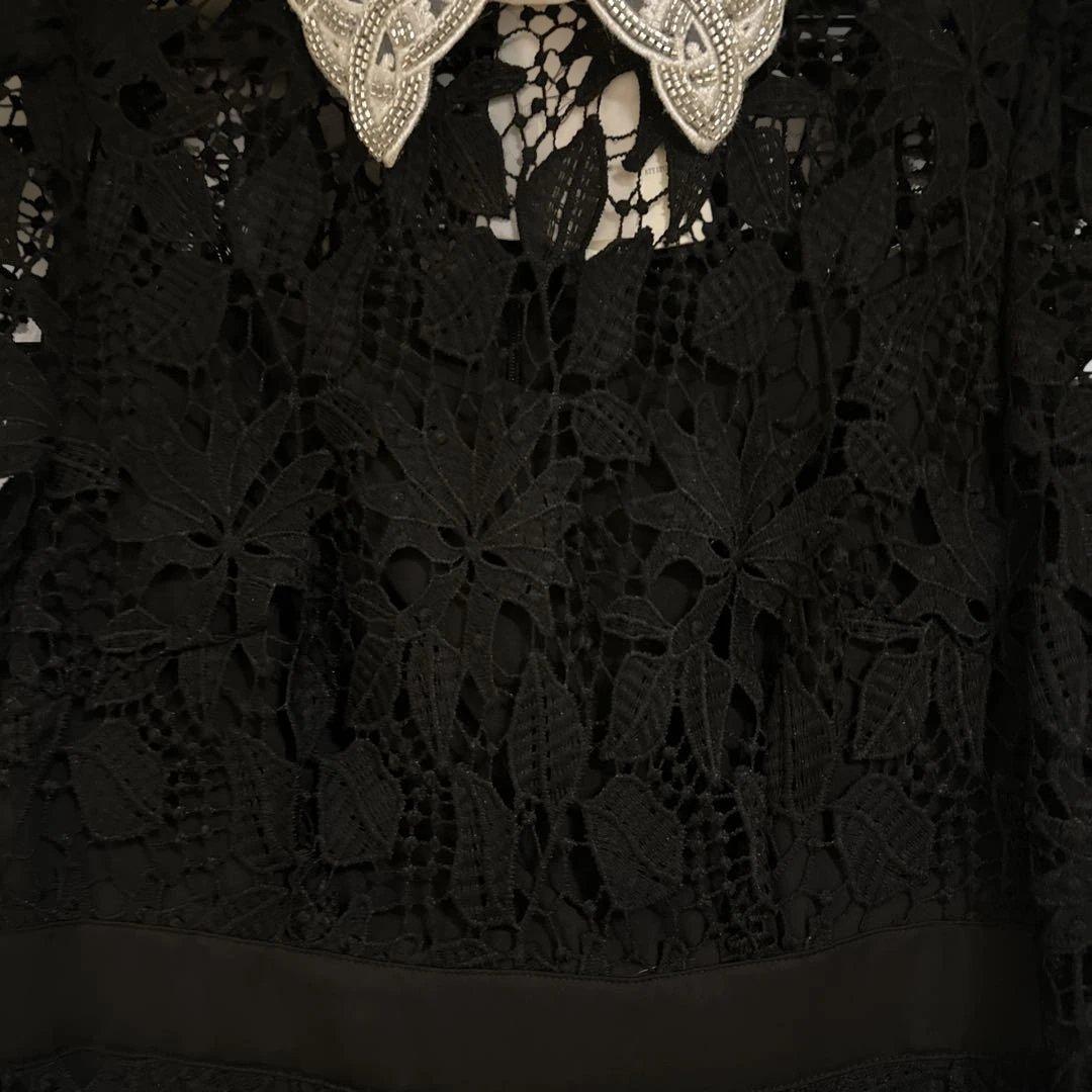 【新品】Leja 黒 レースドレス 長袖 襟付き