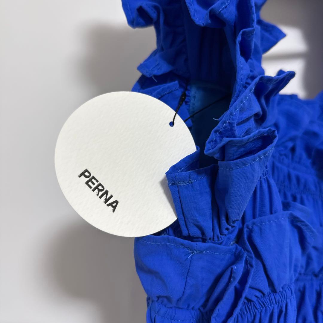 完全未使用PERNA ペルナ　ギャザーフリルキャミワンピース　ブルー