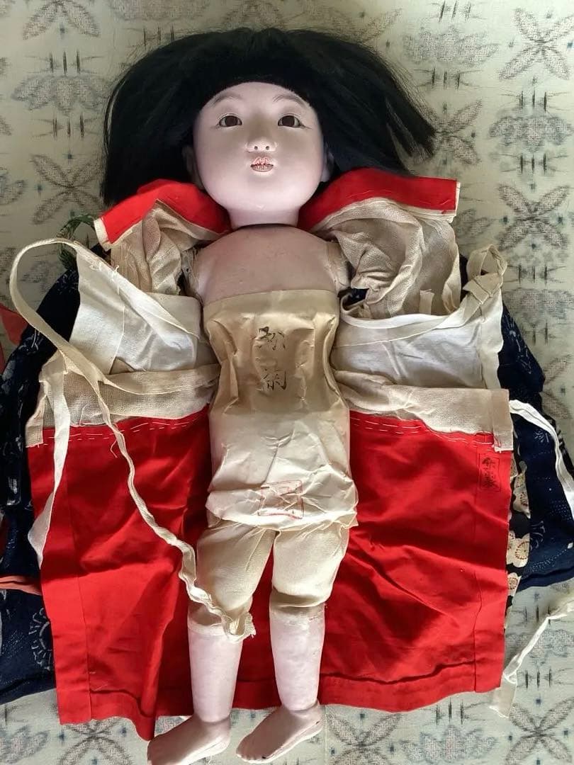 市松人形 竹取物語　松菊　抱き人形　ビスクドール　アンティークドール約45cm