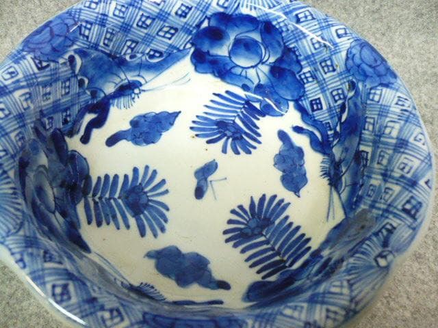 伊万里 染付 深鉢 [B23651] 花に蝶 古美術 古玩