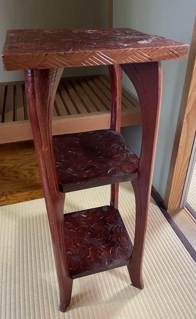 日光彫り 芍薬 漆塗り木製彫刻 3段