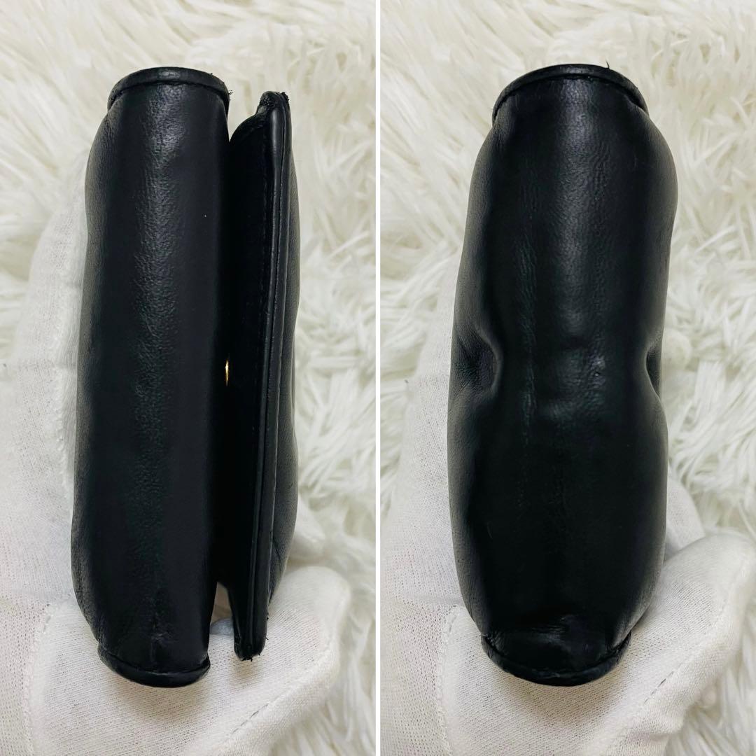 極美✨マルジェラ 二つ折り 財布 レザー 4ステッチ ブラック シボ カレンダー