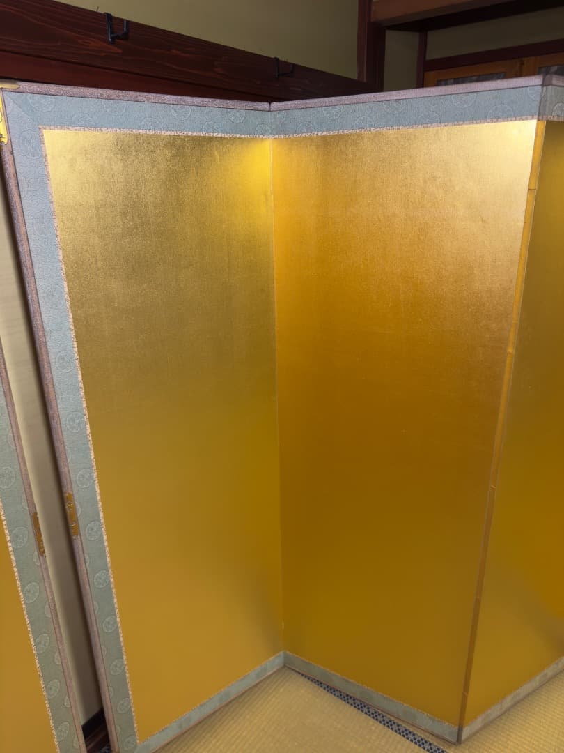 金沢製 金箔屏風 二曲一双 約100年前 美品