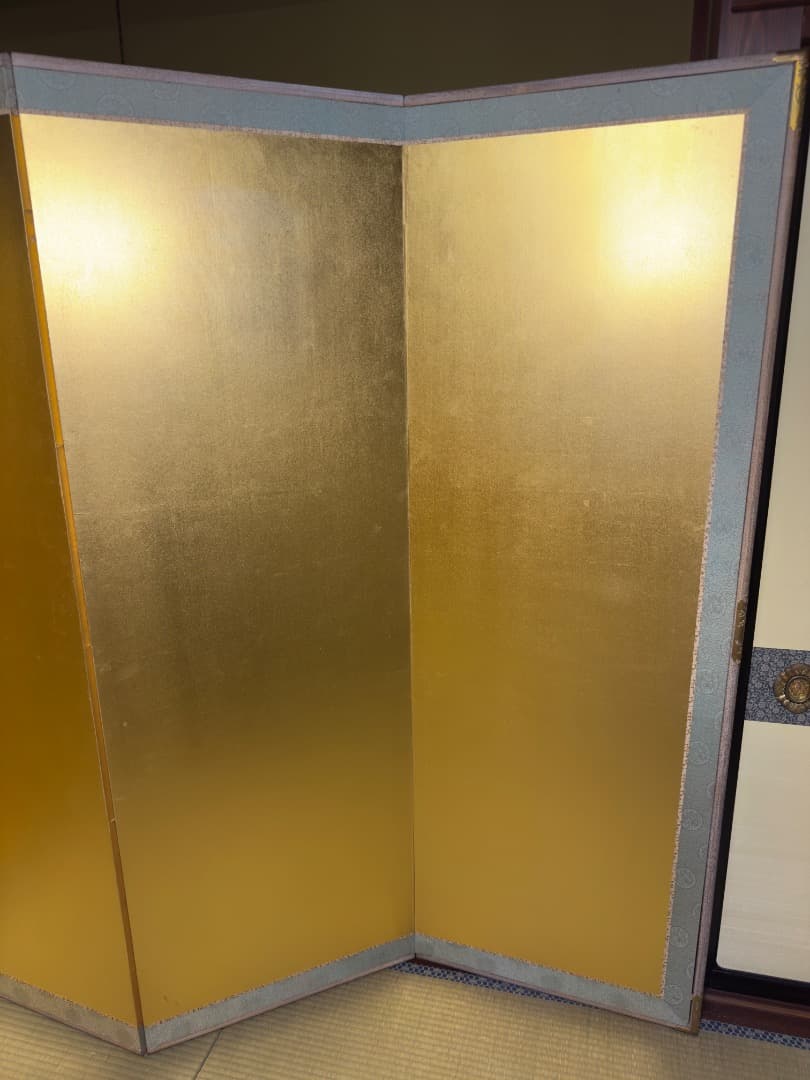 金沢製 金箔屏風 二曲一双 約100年前 美品