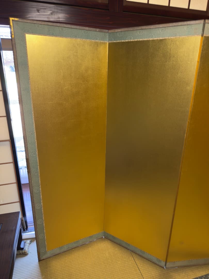 金沢製 金箔屏風 二曲一双 約100年前 美品