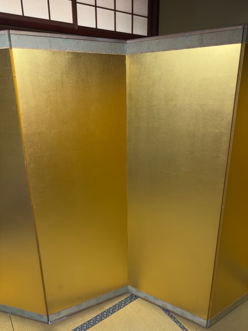 金沢製 金箔屏風 二曲一双 約100年前 美品